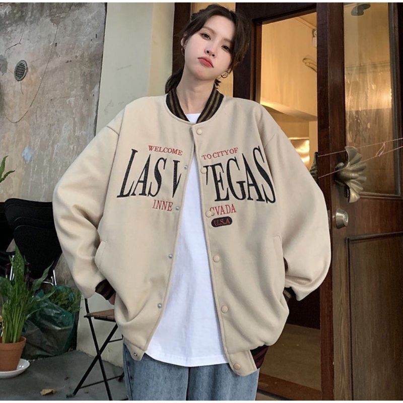 (Imn) Baseball Jakcket Wanita Oversize | LAS VEGAS Jaket Baseball Varsity Wanita Oversize | Varsity Jaket Wanita Korean Style