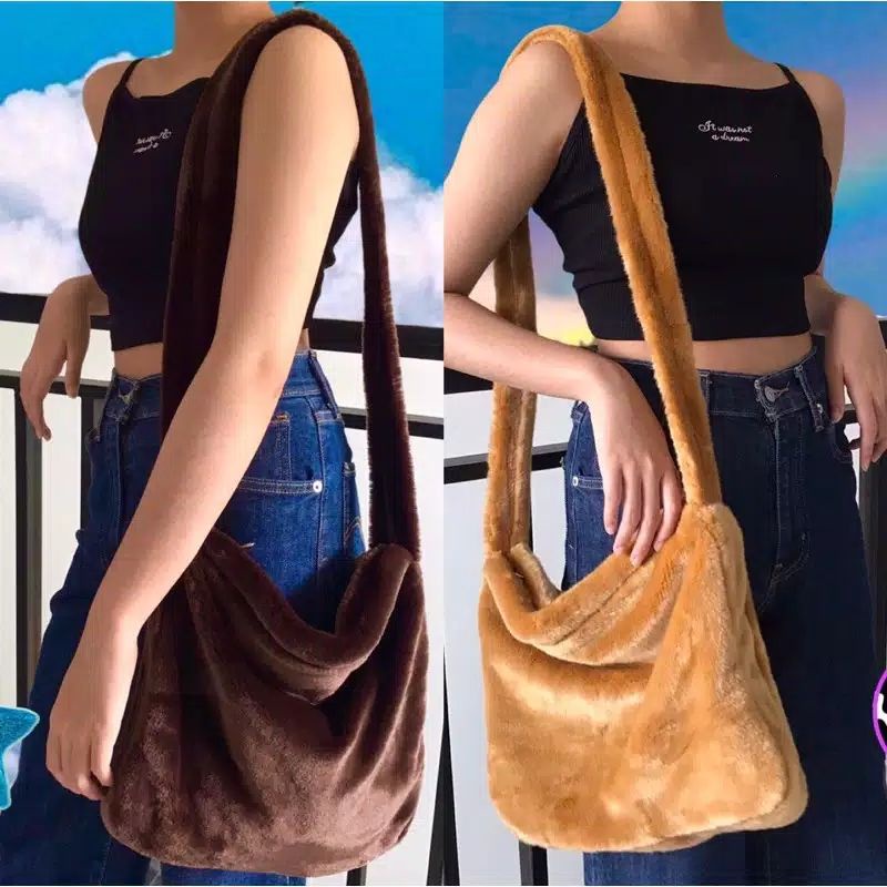 fluffy bag tas bulu korea viral