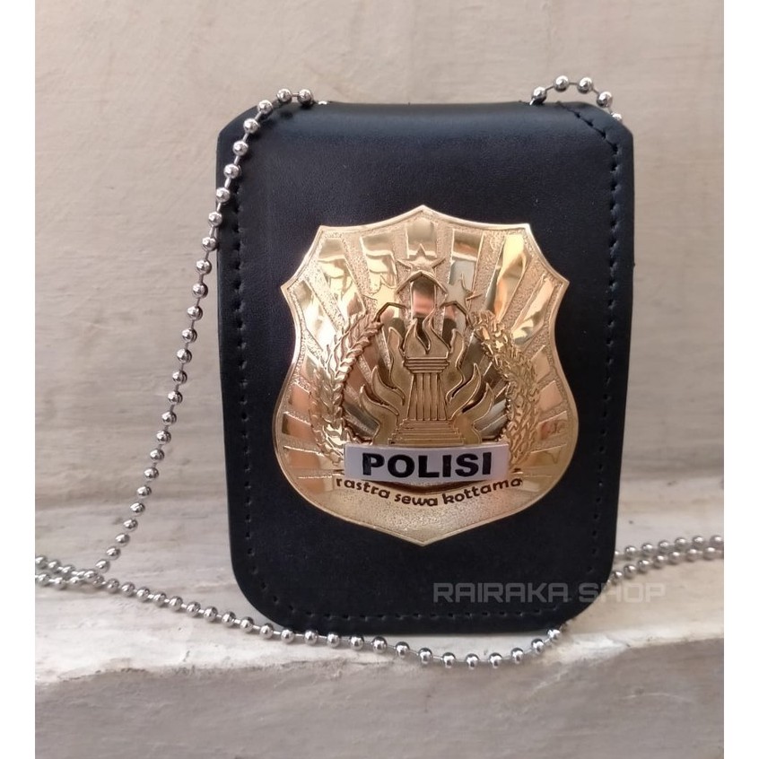 Dompet Kalung Lencana Polisi Dompet Kartu KTA Polisi Kulit Sepaket