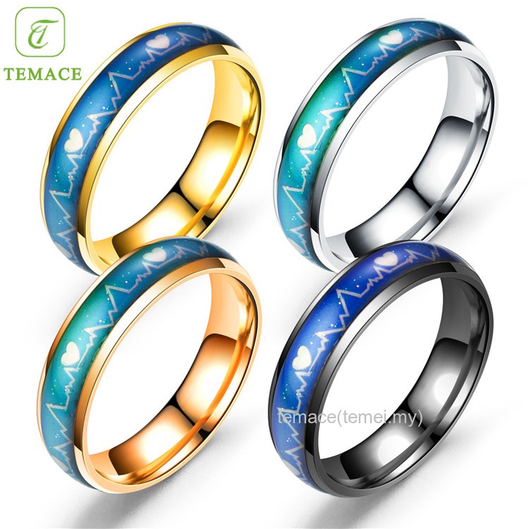 ✨TEMACE✨ Cincin Couple Tauhid Pecinta Titanium Baja Warna Jantung Suhu Pria Dan Wanita Cincin Lapis