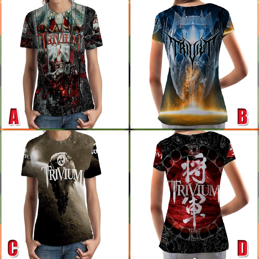 Fullprint Tshirt Trivium Metal Band Kaos Wanita Bahan Polyester