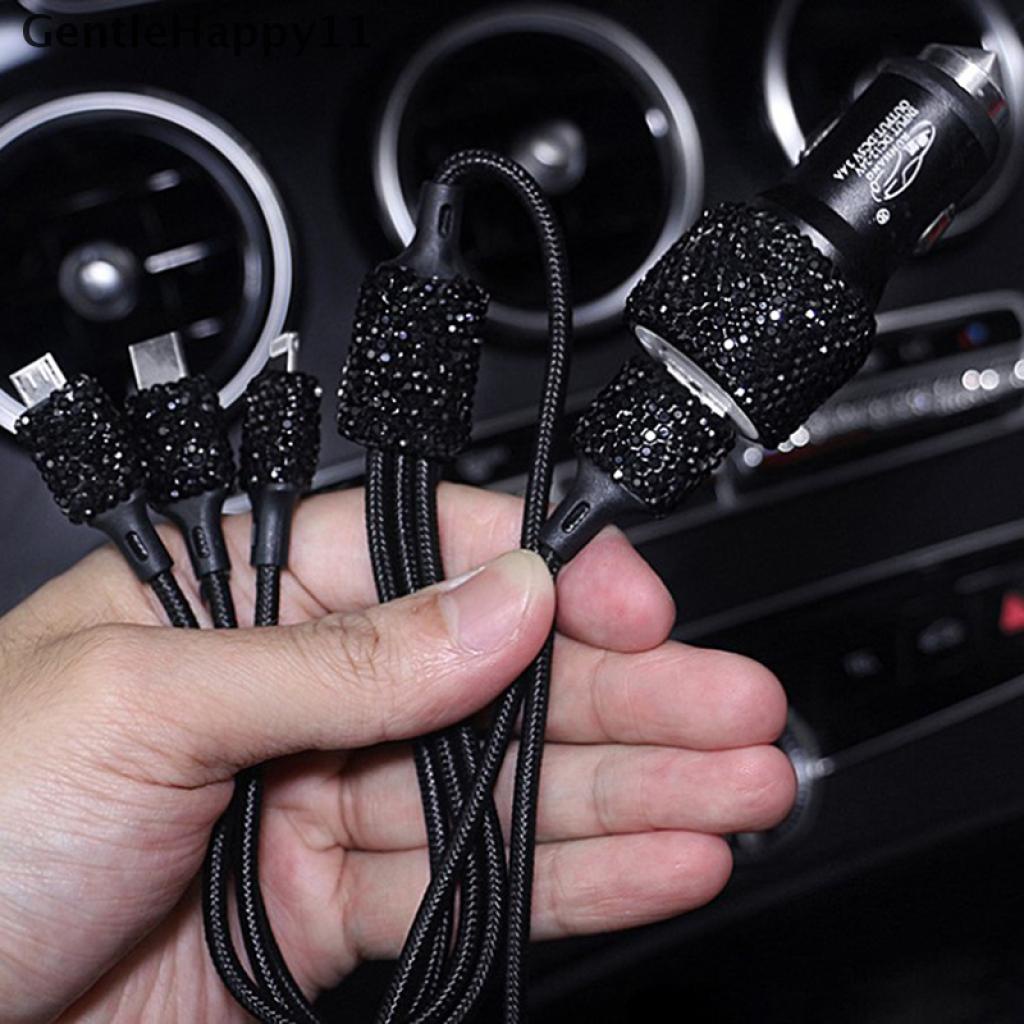 Gentlehappy Kabel Charger Dual Port USB Aksen Berlian Imitasi Bling Untuk Mobil