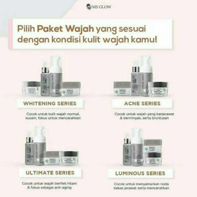 PAKET CREAM MS GLOW WHITENING ACNE ULTIMATE LUMINOUS / KRIM MSGLOW PENCERAH MUKA FLEK HITAM JERAWAT