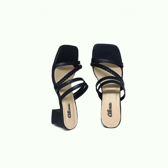 sandal Heels wanita hak Chunky 5cm Big Size ukuran jumbo besar 41 42 43 44 45 sendal heel hitam cewek perempuan style