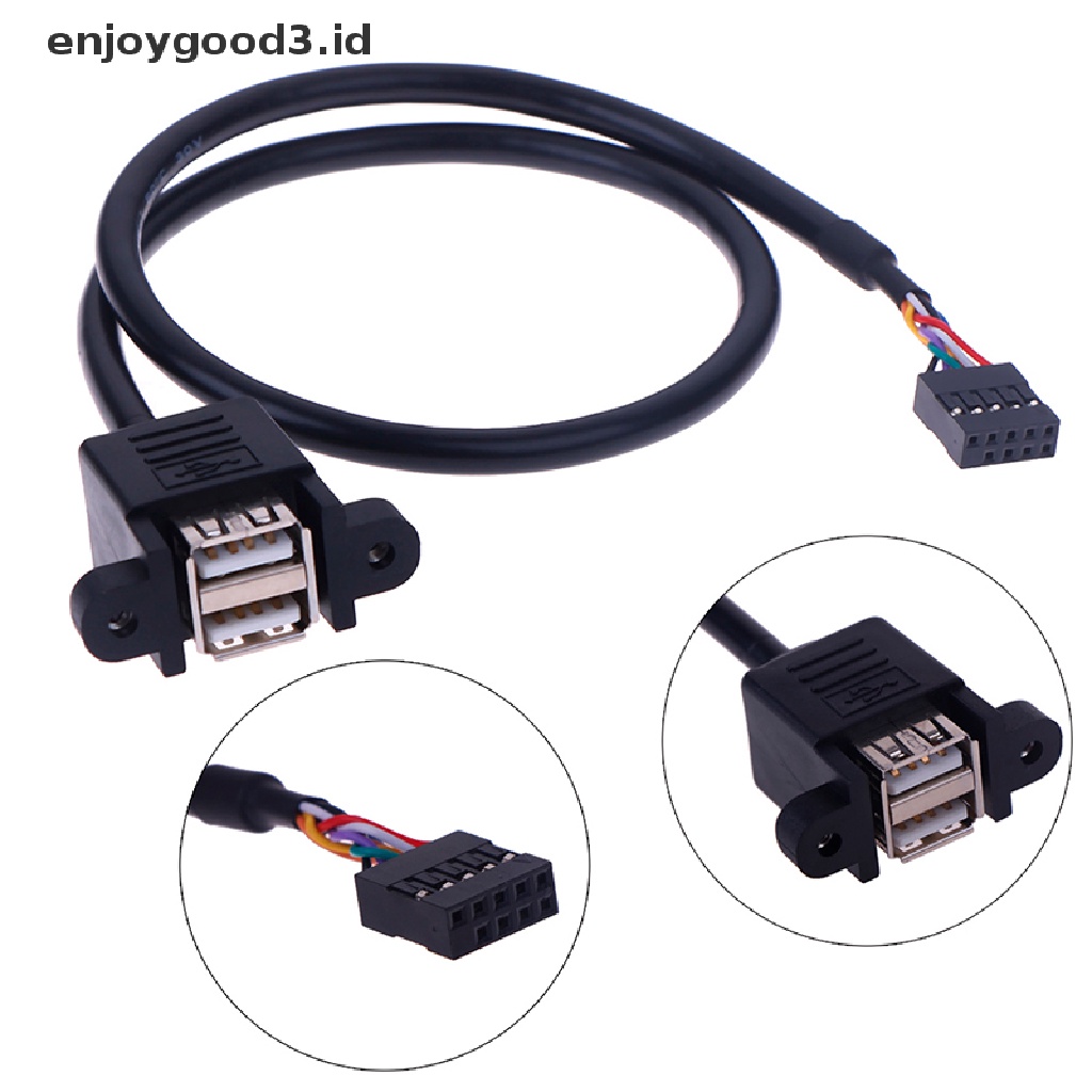 1pc Kabel Adapter Extension Motherboard 9 Pin Ke 2 Port Usb 2.0 Female (Dd)