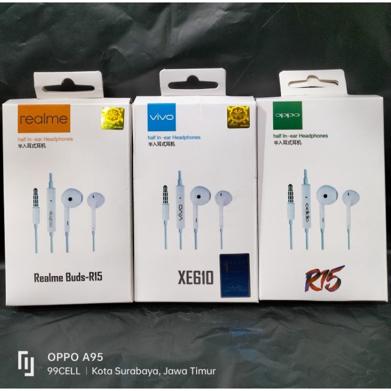 Handset handsfree earphone branded original (model R15)