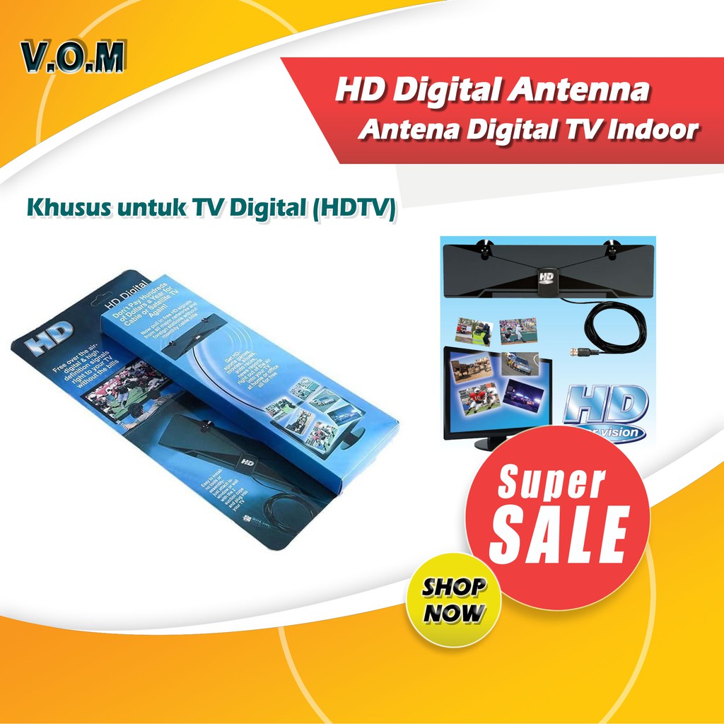 VOM-HD Digital Antenna - Antena Digital TV Indoor Cable Plug and Play 0582