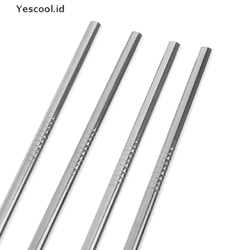 4 Pcs Sedotan Minum Bahan Stainless steel metal Dengan 1 Sikat Pembersih