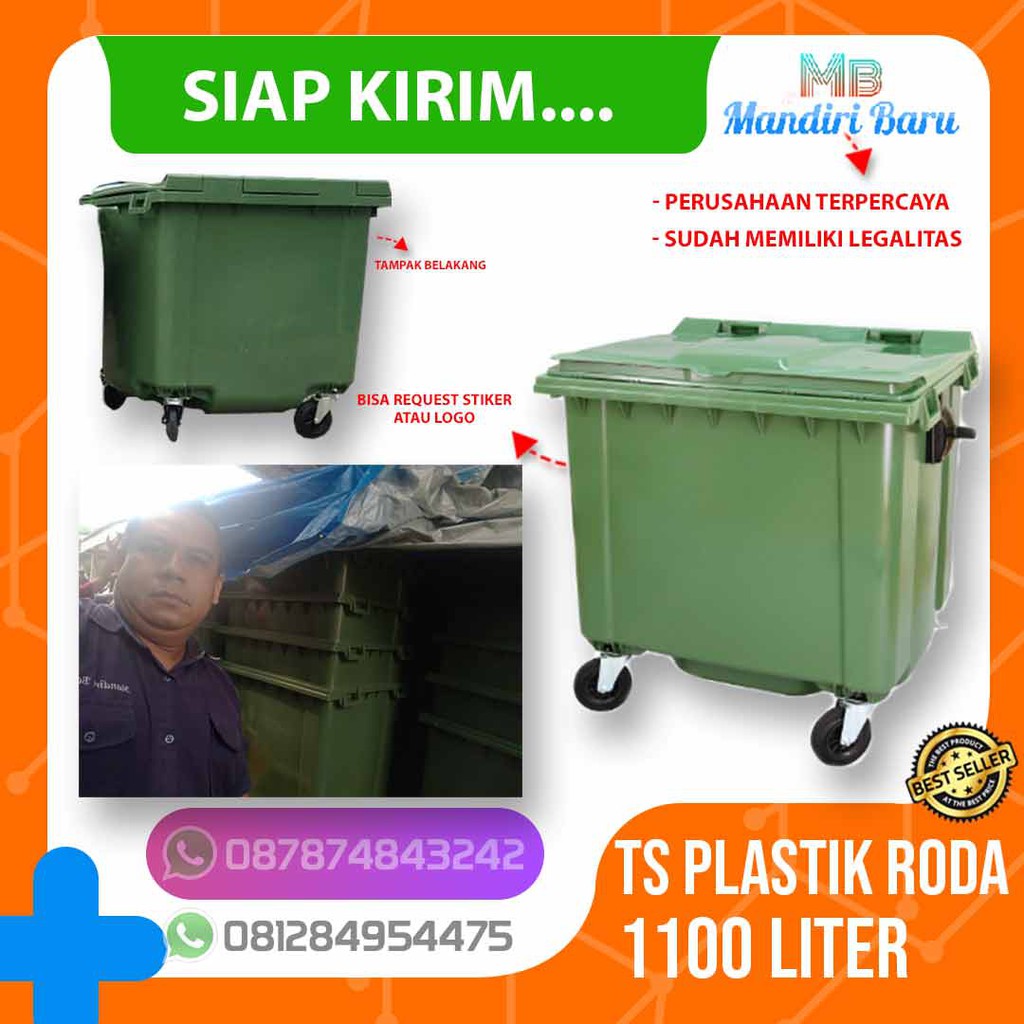 JUAL TONG SAMPAH BESAR 1100 LITER BERODA PLASTIK, HARGA TEMPAT SAMPAH BERODA BESAR 1100 LITER