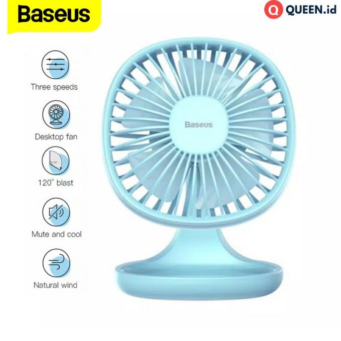 Baseus Kipas Meja Desk Fan 3 Speed Puding Shaped Biru - Penggemar Meja Stylish