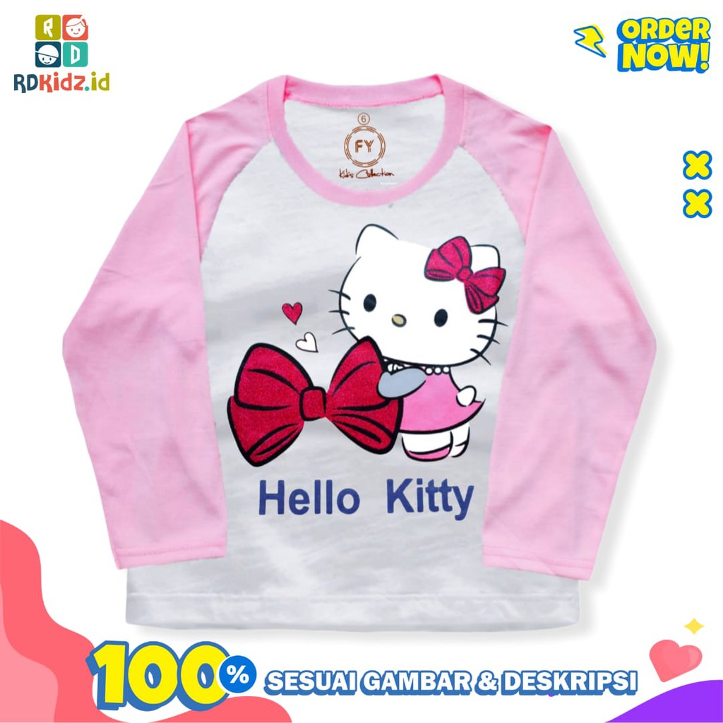 Rdkidzid Atasan Panjang Anak Perempuan / Kaos Lengan Panjang Anak Perempuan / Baju Panjang Anak Cewek Motif Kitty Pink