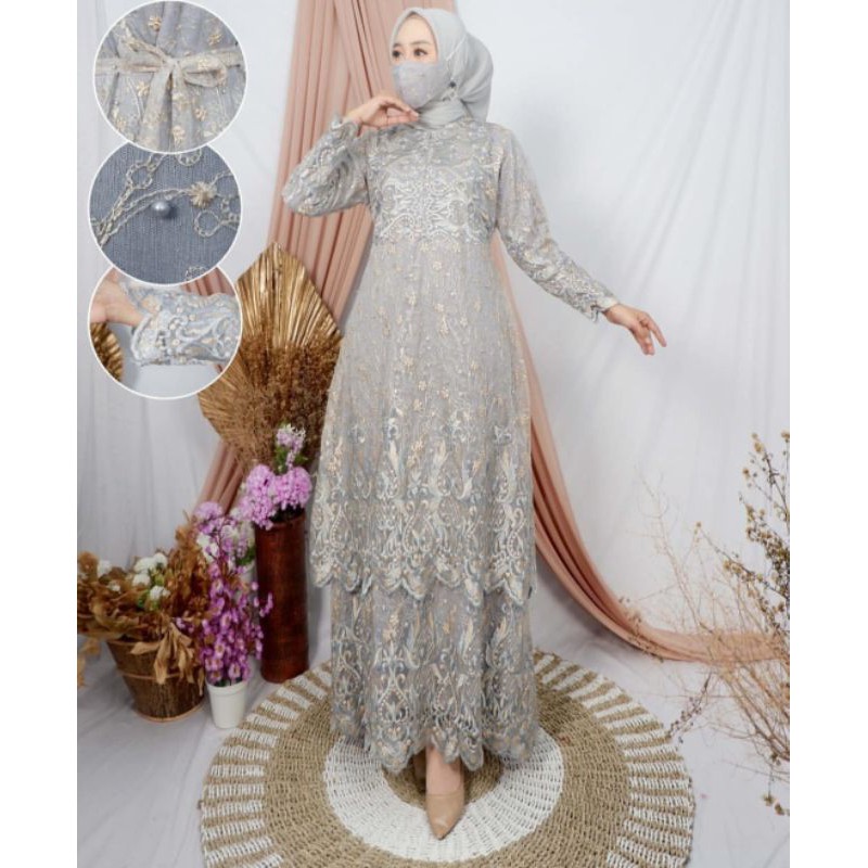 Baju Gamis pesta Tile Brukat