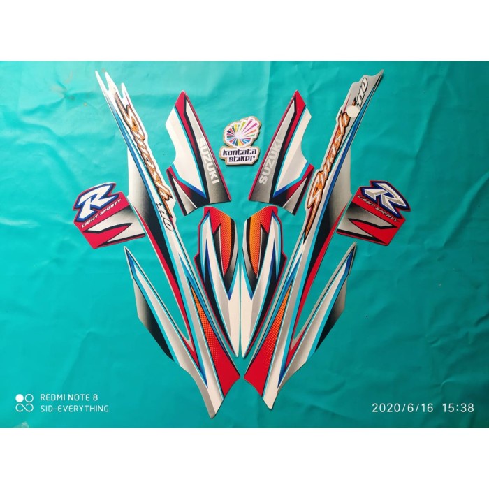 Stiker Striping Motor Suzuki Smash 110 R 2005 Silver-Merah
