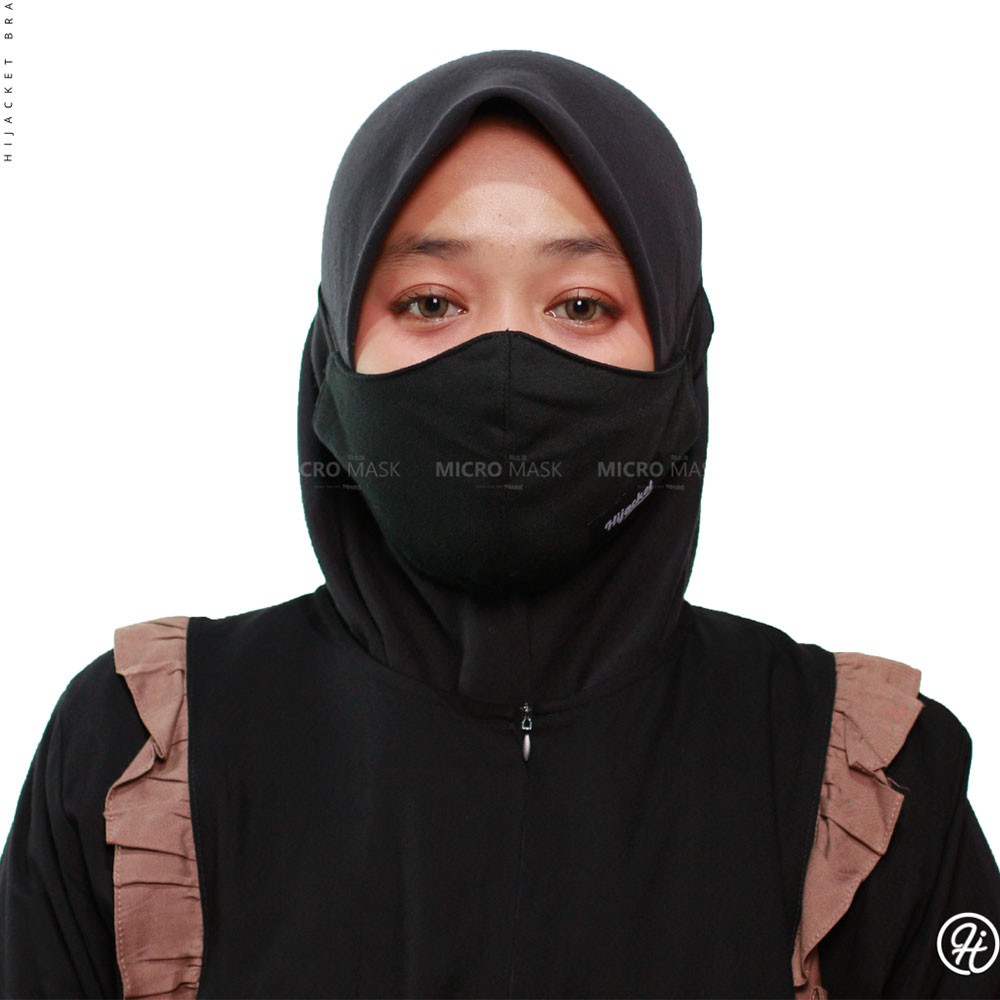 Masker Kain Headloop Pria Wanita Cowok Cewek Hijab Friendly Tali Karet Elastis Hitam Keren Hijacket-HITAM