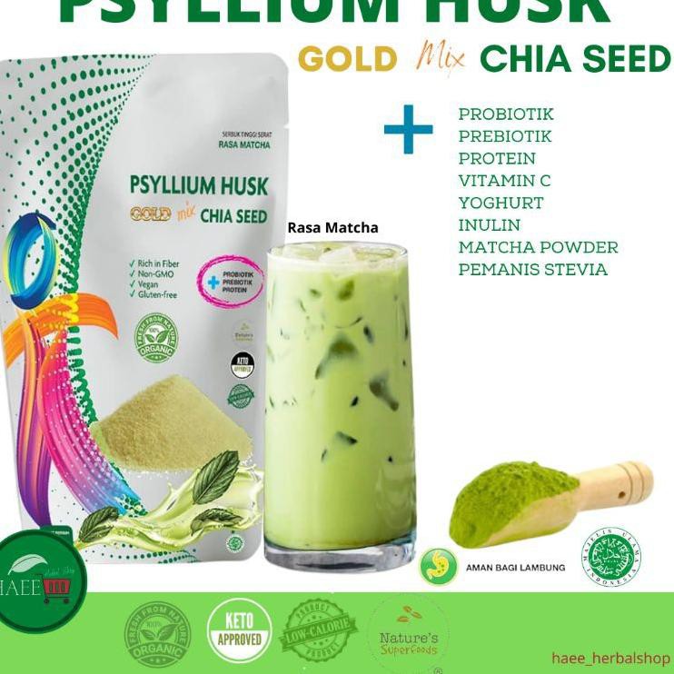 

O13K Psyllium husk mix chia seed rasa matcha @250gr Terbaru