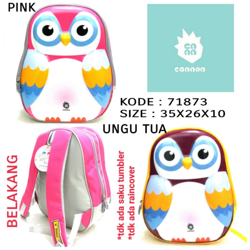 TAS RANSEL BACKPACK PAUD / TK BY CANNON 71873 Animal Hewan 3D Hardcase Burung Hantu Owl