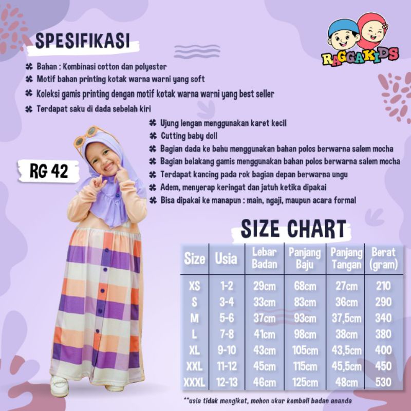 Gamis kaos anak raggakids RG42 salem Ungu