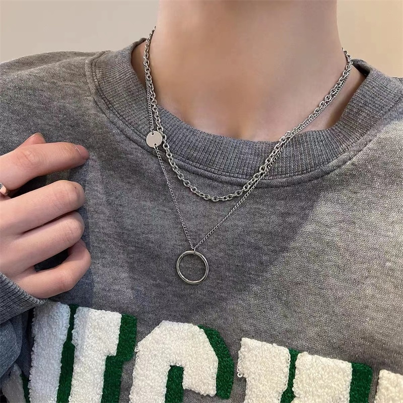 Kalung Rantai Model Double Layer Bahan Titanium Steel Untuk Sweater