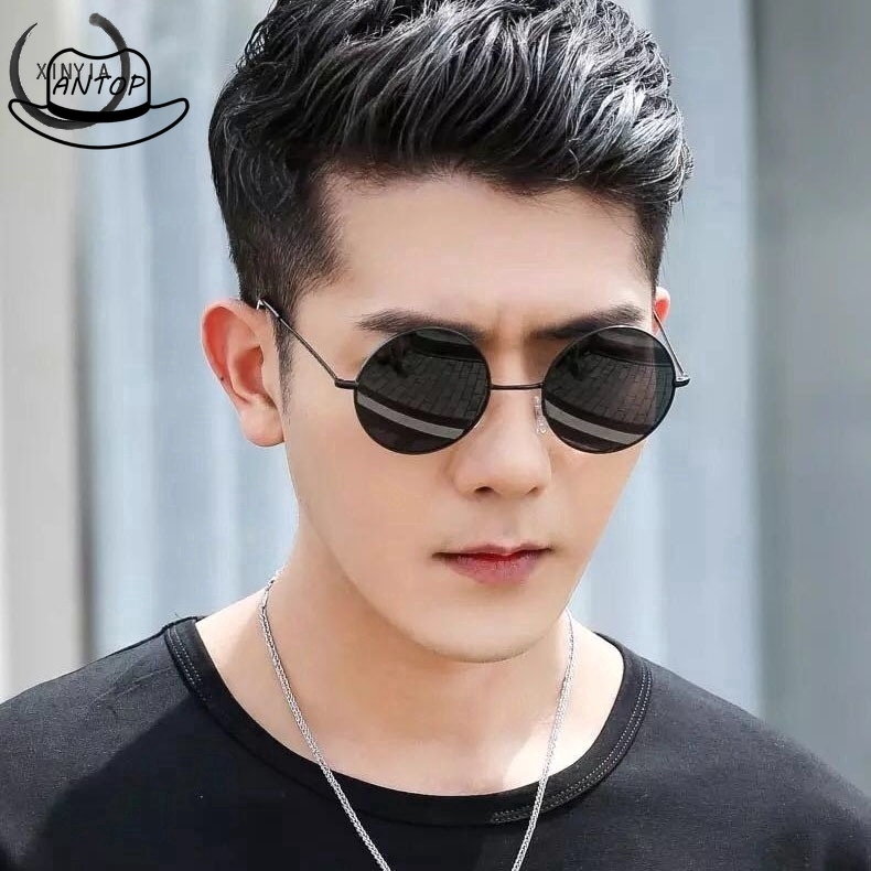 Antop！[Bayar di Tempat] Kacamata Wanita Pria Hitam Retro Lensa Warna Frame Bulat Women Sunglasses