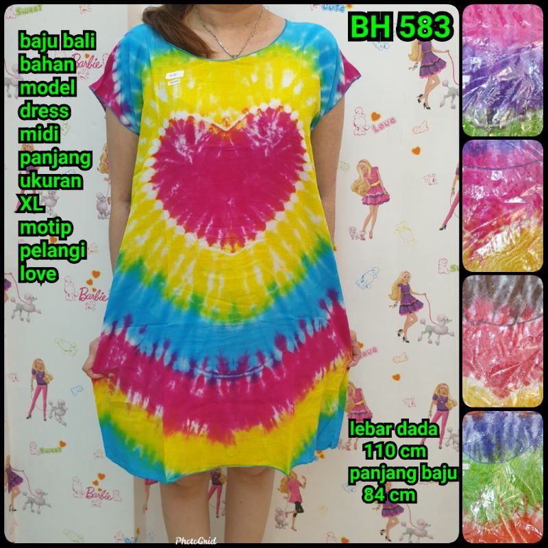 bali dress tunik panjang rayon motip pelangi love