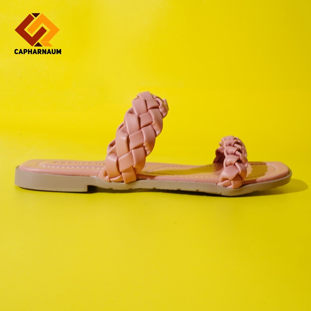 CAPHARNAUM [KPG 201] Sandal Flat Wanita Kepang Ban 2 Premium/ Sandal Cewek Selop Ban 2