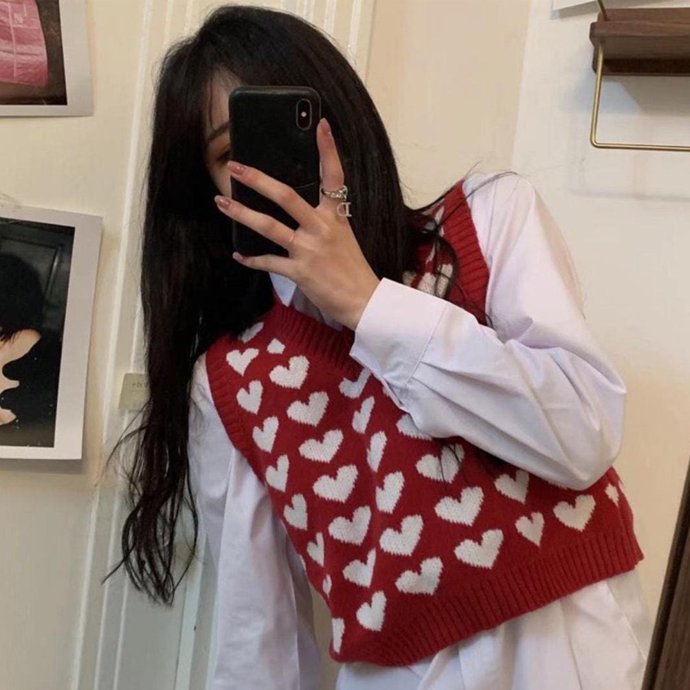 Rompi Wanita Love Vest Rompi Rajut Wanita Kekinian Outer Rompi Wanita Love Vest Rompi Rajut Wanita Kekinian Outer