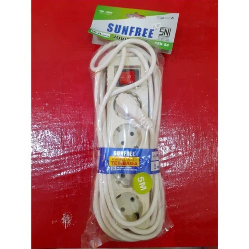 Stop Kontak Arde Saklar SNI Kabel 5 Meter 4 Lubang Sunfree Jupiter 54