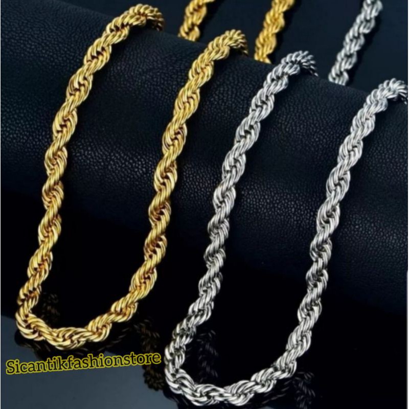 Kalung Titanium tambang lilit Gold Fashion pria wanita terlaris anti Karat tidak luntur kalung pria