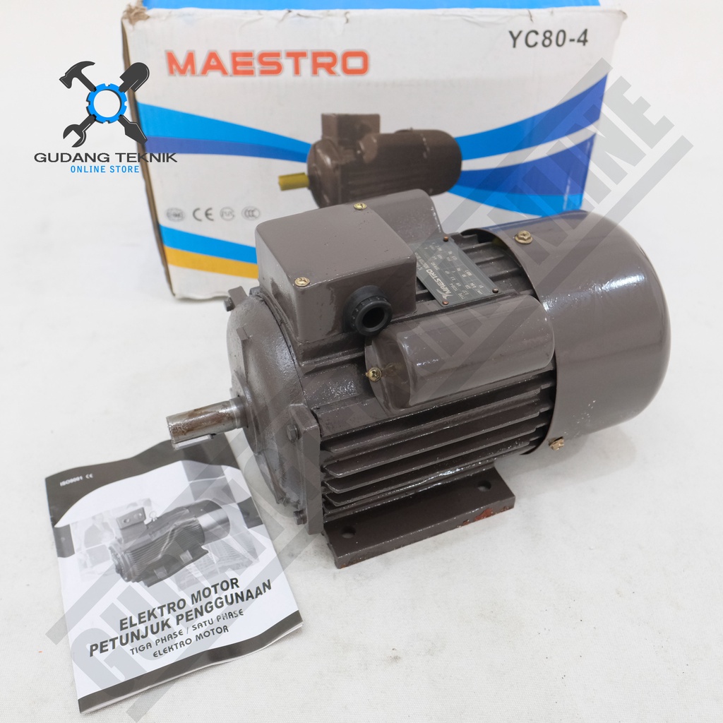 Dinamo Motor Penggerak 1/2Hp 4P 1Ph YC80-4 1400Rpm / Elektro Motor Maestro 0.5 Hp YC 80-4