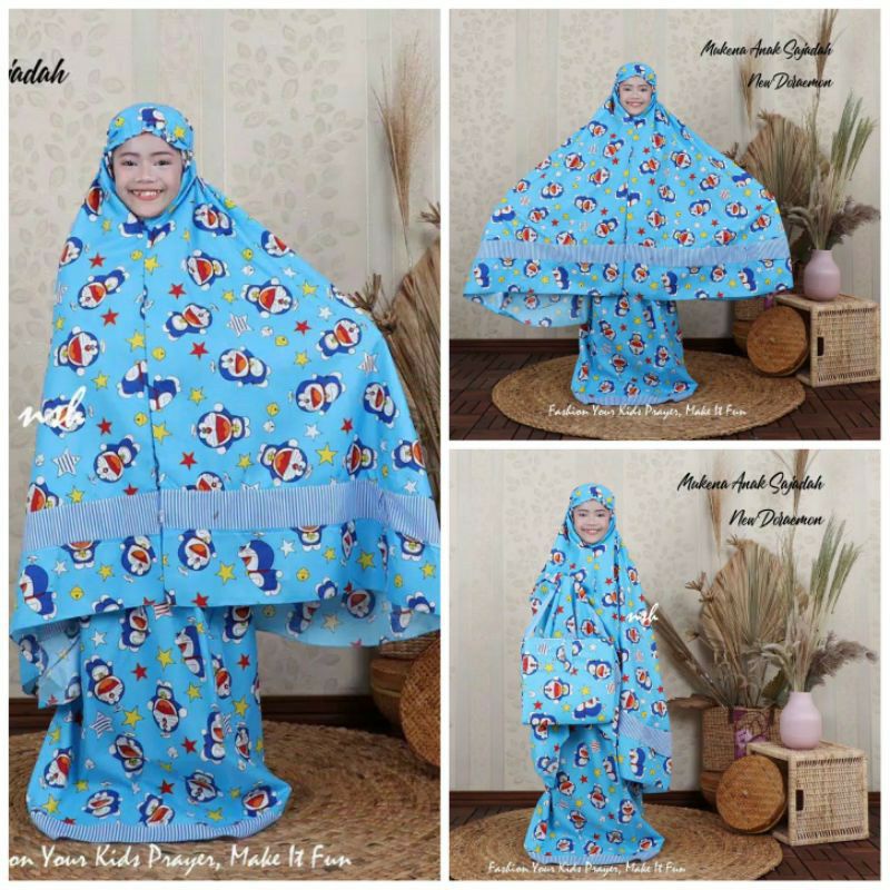MUKENA ANAK KATUN MOTIF FULL PRINT KARAKTER DORAEMON, MICKEY MOUSE & STARMOON USIA 2-10 TAHUN MODEL 