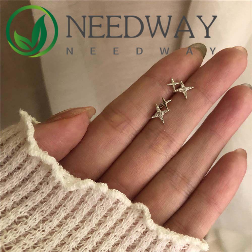 Needway  Elegant Women Earrings Sweet Stud Earrings Korean Style Ladies Girls Star Shaped Fashion Jewelry Diamond Chic Simple Ear Studs/Multicolor