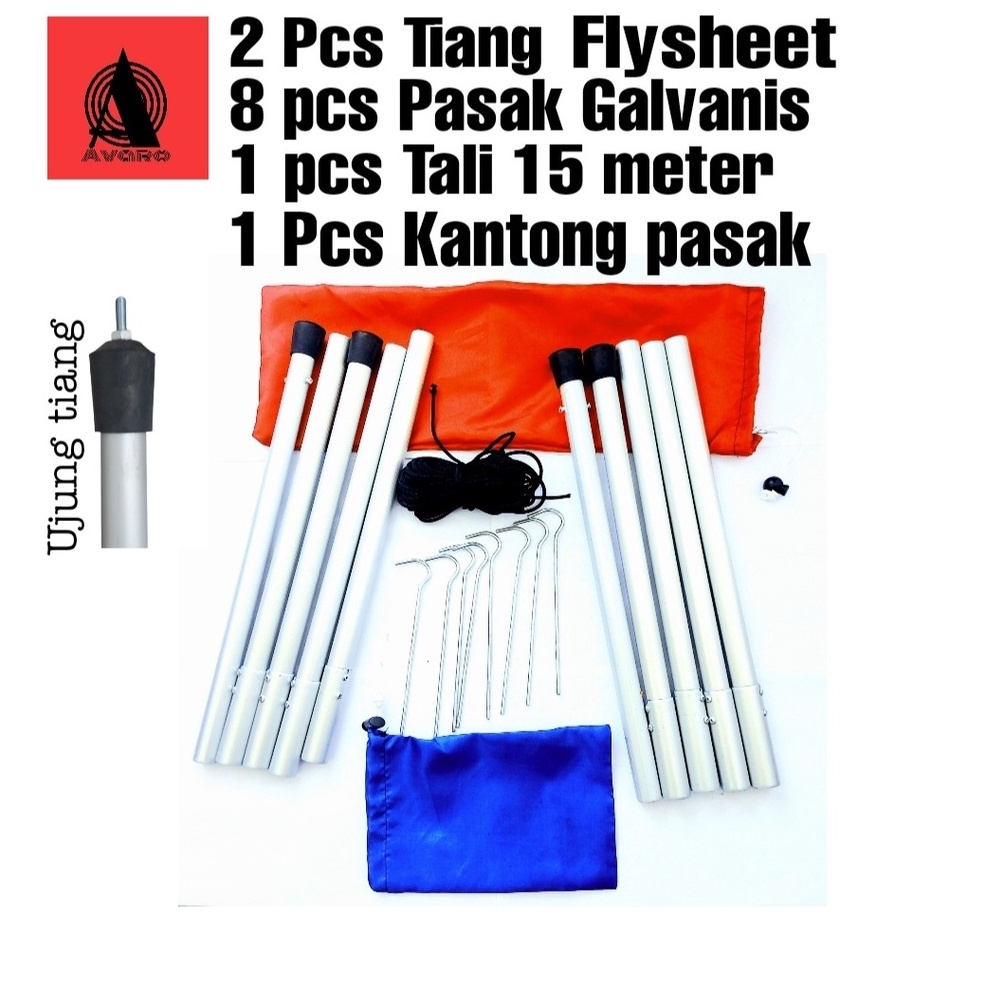 2 Pcs Tiang Flysheet / Tiang Tenda Tarptent + Pasak + Tali