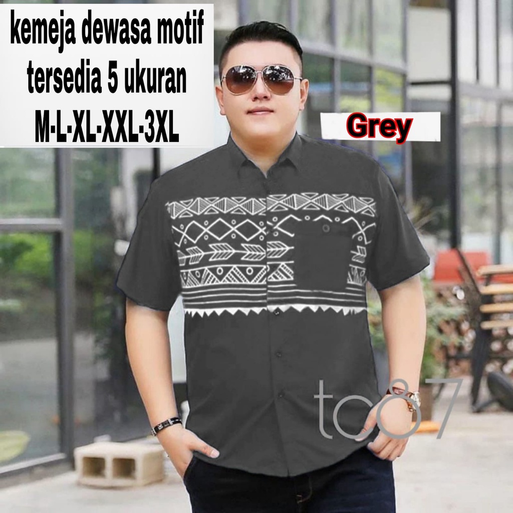 tc87 COD 3WARNA KEMEJA PRIA JUMBO LENGAN PENDEK/HEM PRIA CASUAL MOTIF SABLON GOOD QUALITY AROW