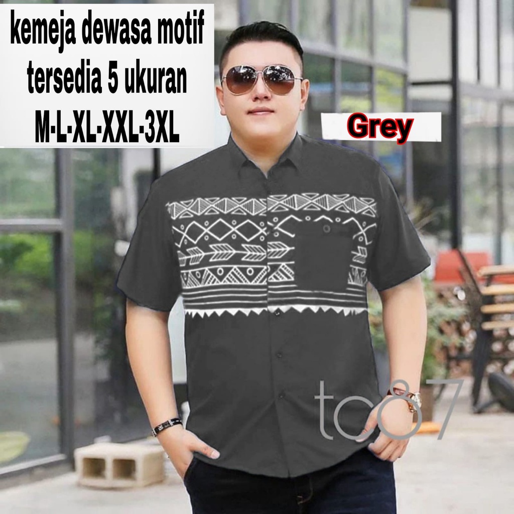 tc87 COD 3WARNA KEMEJA PRIA JUMBO LENGAN PENDEK/HEM PRIA CASUAL MOTIF SABLON GOOD QUALITY AROW