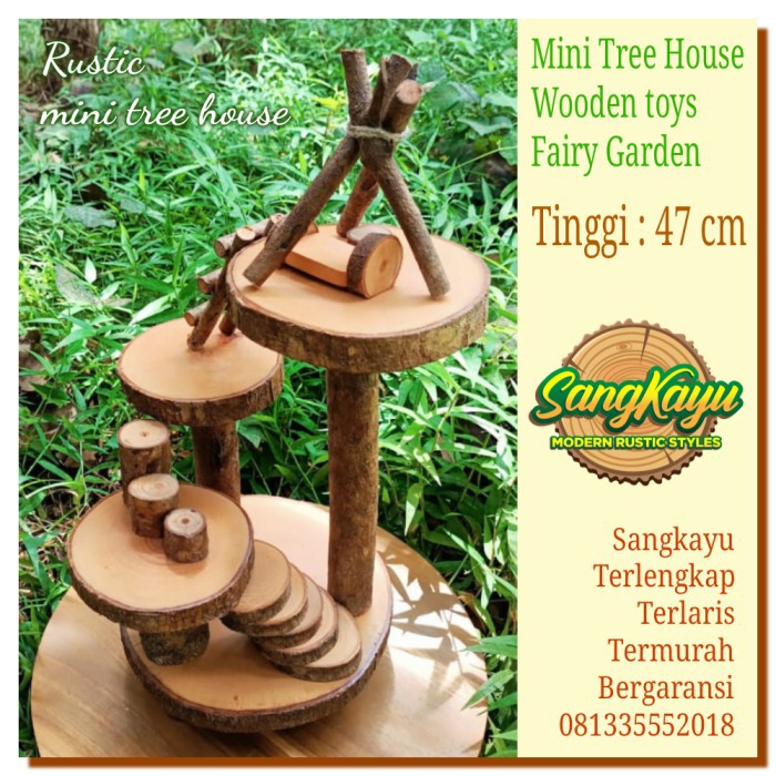 Wooden toys Fairy garden mini tree house 47 cm mainan kayu rumah kayu