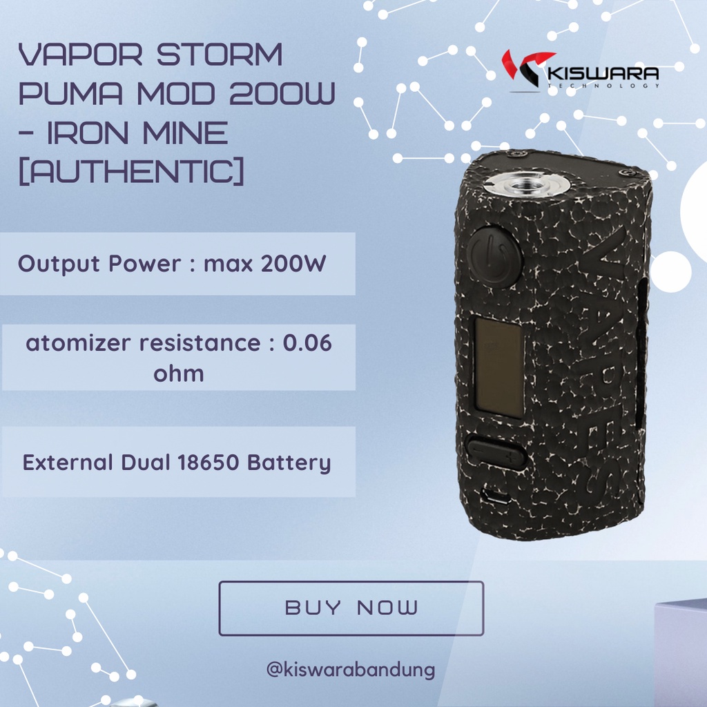 Vapor Storm Puma Mod 200W - IRON MINE [Authentic] KiswaraBandung