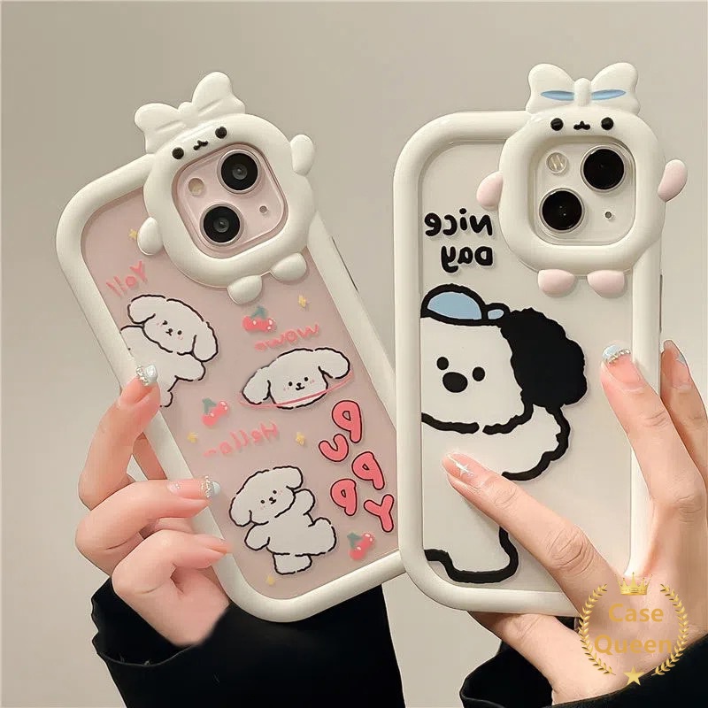 Bow-knot Monster Lens Case OPPO A17 A7 A5S A12 A3S A12E A53 A74 A95 A16K A16E A52 A92 A96 A76 Reno 5 5F 4F 7 A5 A15 A17K A15s A54 A57 2022 A9 A16 A31 A55 A16sPuppy Dog Lembut Sarung Cover Sarung