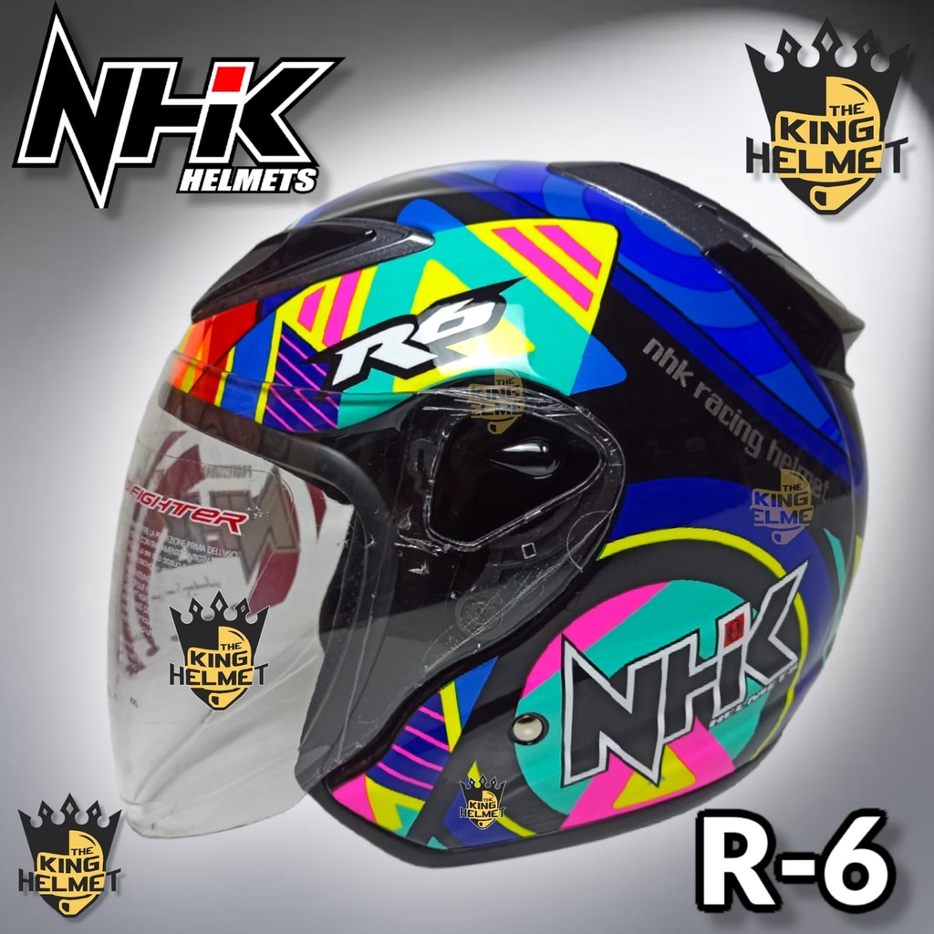 HELM NHK R6 MOTIF PIGMENT BLACK GLOSS SINGLE VISOR HALF FACE SNI