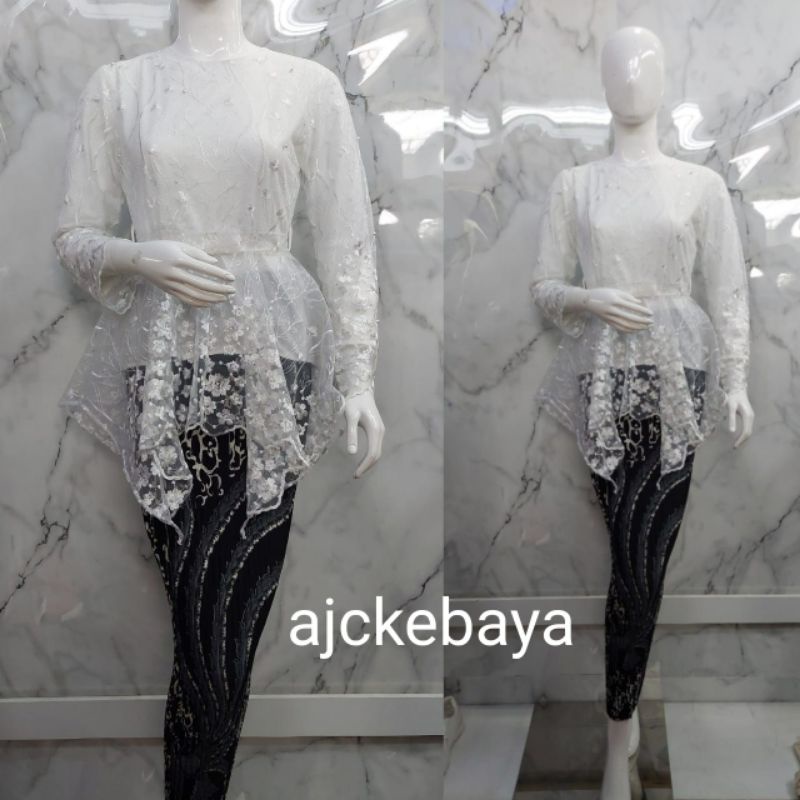 Kebaya Tille/Gomes Pita/Kebaya Modern/Setelan Kebaya Brokat/Kebaya Couple/Kebaya Terbaru-Putih