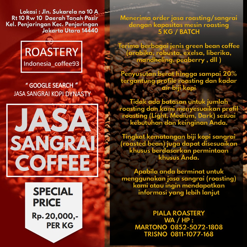 

Jasa Roasting/Sangrai Kopi DIjakarta Utara Dengan Mesin Berkapasitas 5 Kg Dan Bisa Diambil Langsung