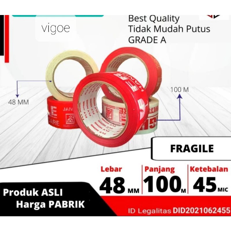 Lakban Fragile 48mm x 100yard Full Premium