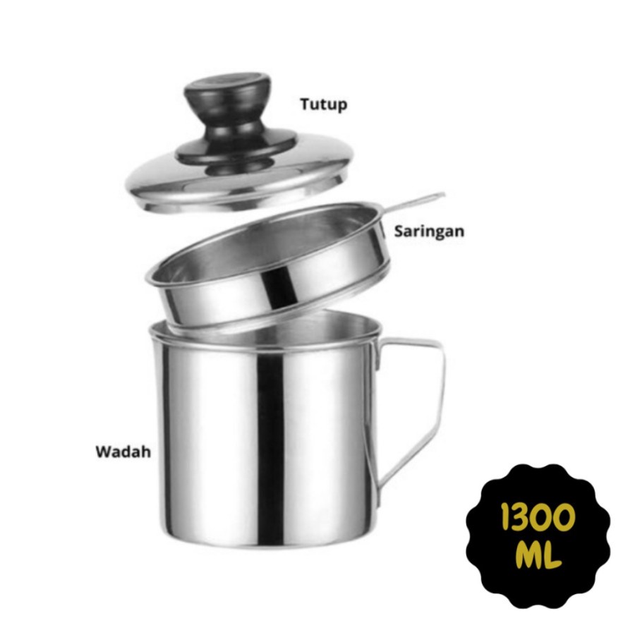 【GOGOMART】Oil Pot Stainless Steel / Saringan Minyak Jelantah Anti Tumpah 1300ml - BESAR (1.3L)