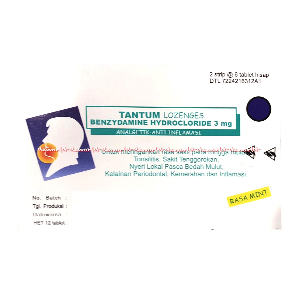 Tantum Lozenges Benzydamine Rasa Mint 12tablet Obat Radang Tenggorokan Tablet Hisap Tanttum