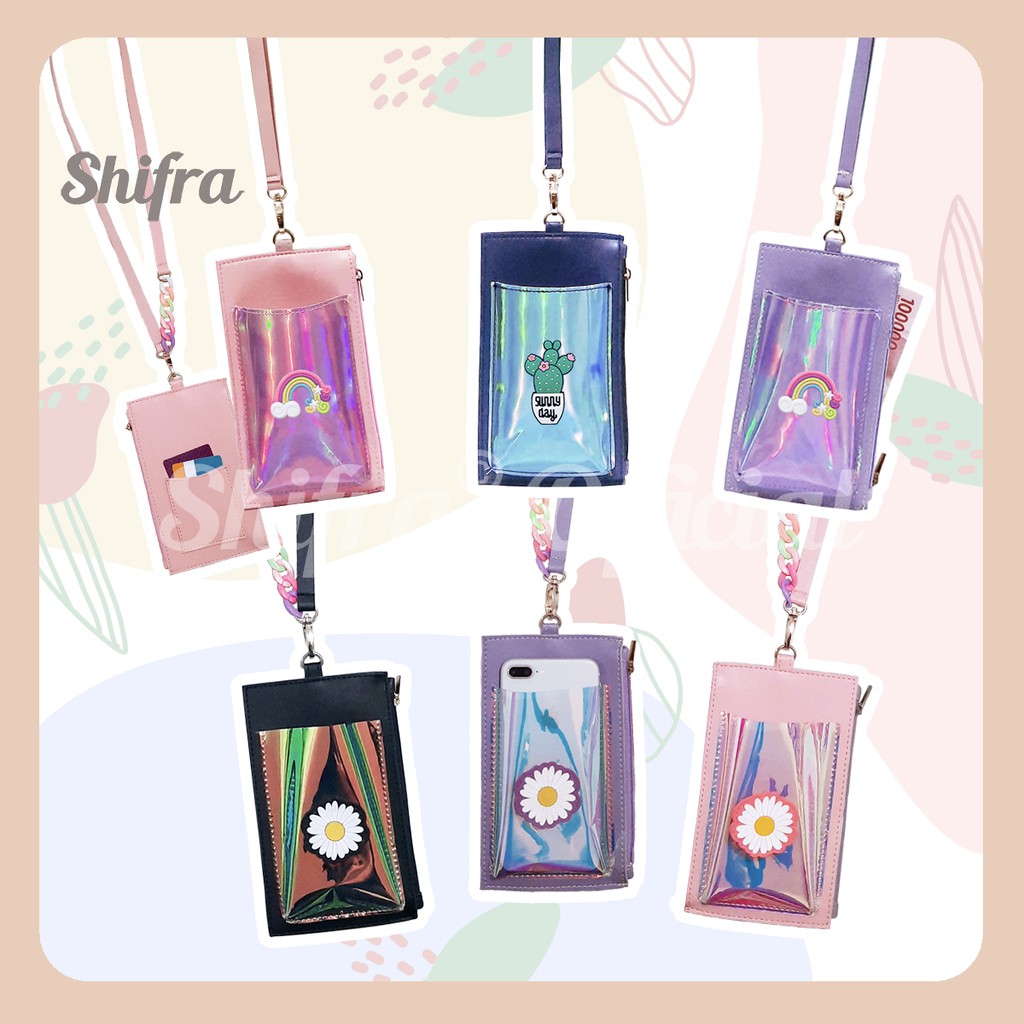 Shifra Sling Wallet Gantung HP Daisy Holo Black Pink Purple