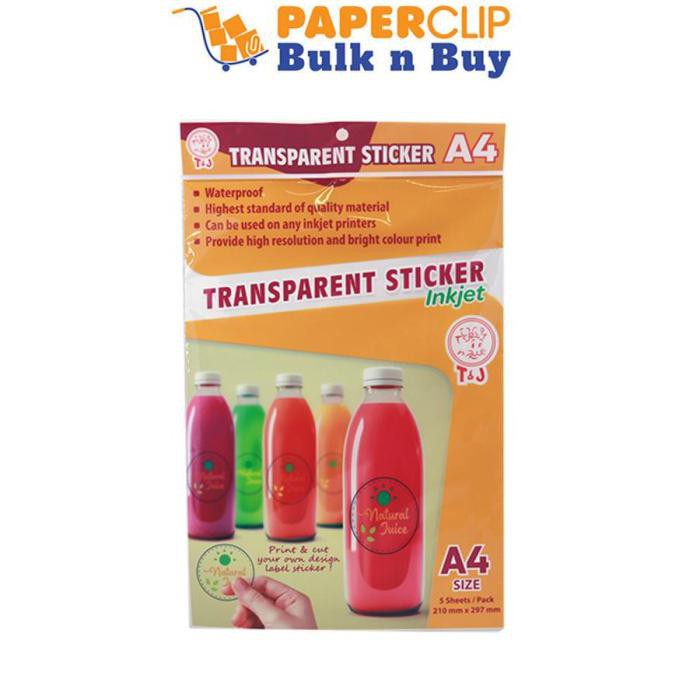 

✨BISA COD✨ INKJET TRANSPARENT STICKER T&J A4 1 PAK = 10 SET