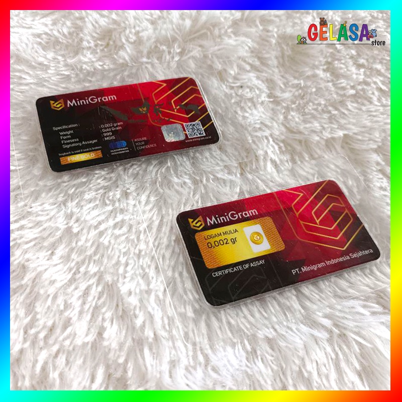 Gelasa Distributor Agen Resmi MINIGRAM Logam Mulia Emas Murni 24k Sertifikat Resmi 0.002 gram