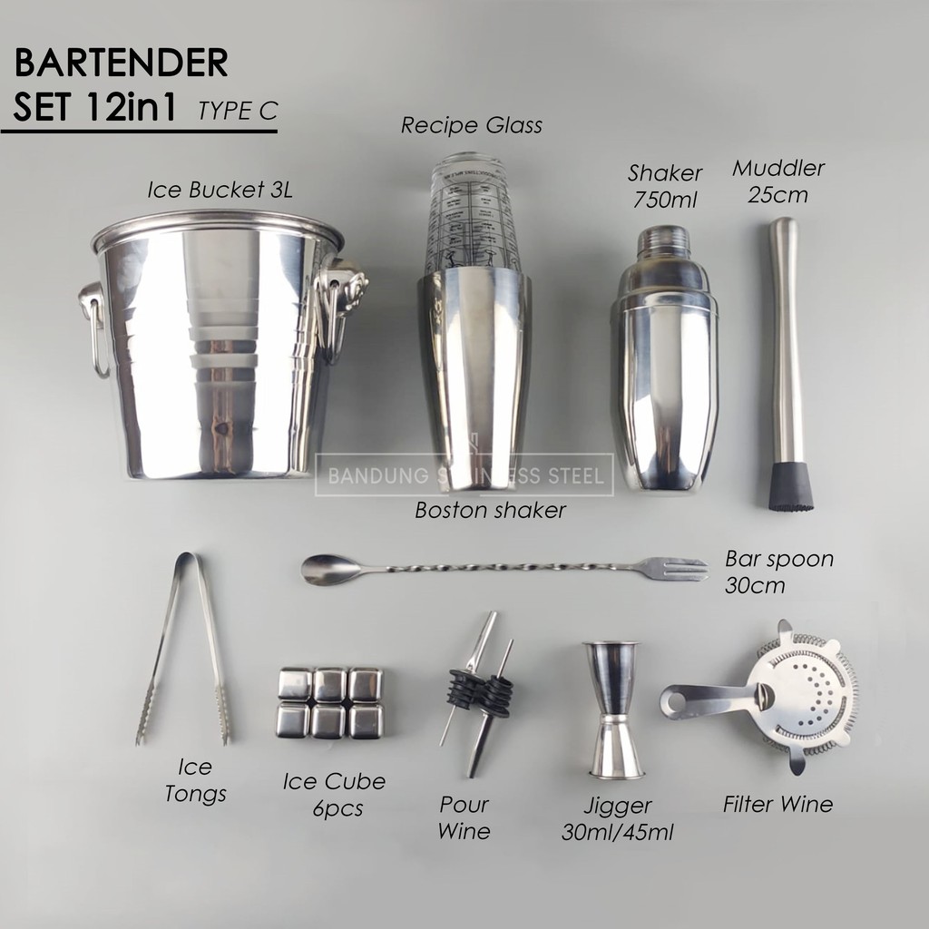 Bartender set 12pcs bar tender mixer cocktail shaker stainless steel