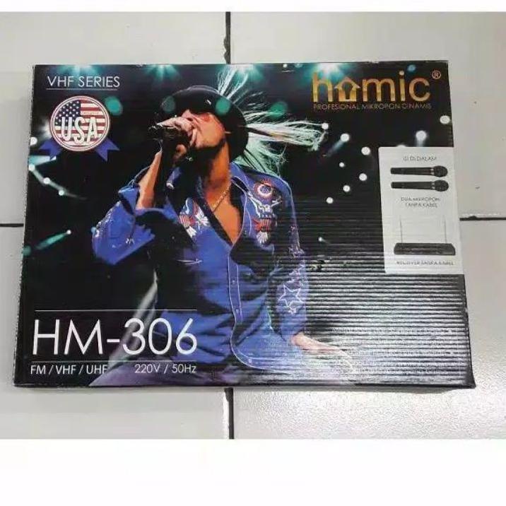 Terbaik Microphone Homic Wireless Original HM 306 Double Mic/Mic Wireless/Mic Karaoke/Mikrofone Wire