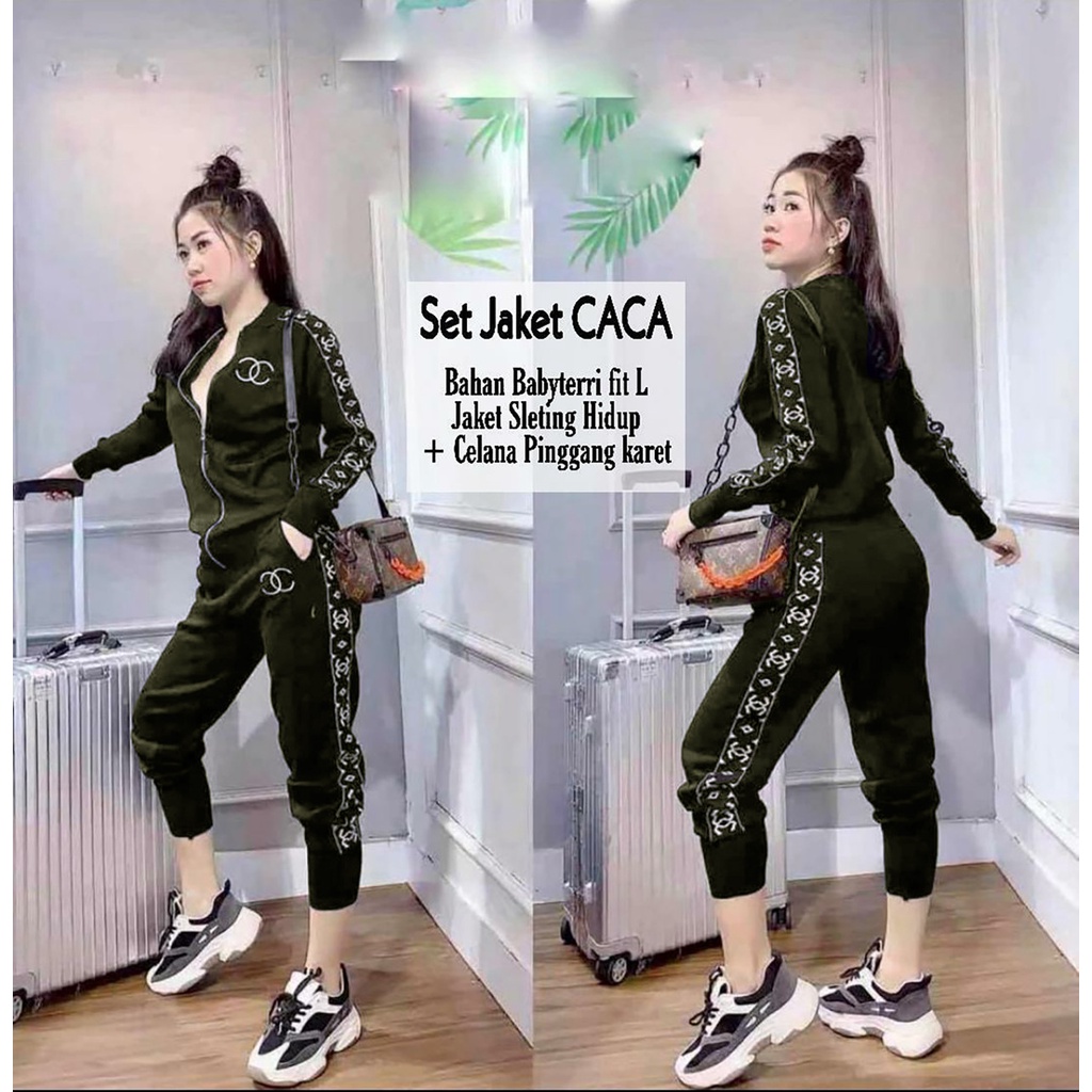 ZRS Setelan Jogger Dan Jacket Caca Babyterry UK L/XL LD 106 CM PJ 60 CM Celana Pinggang Karet PJ 100 CM