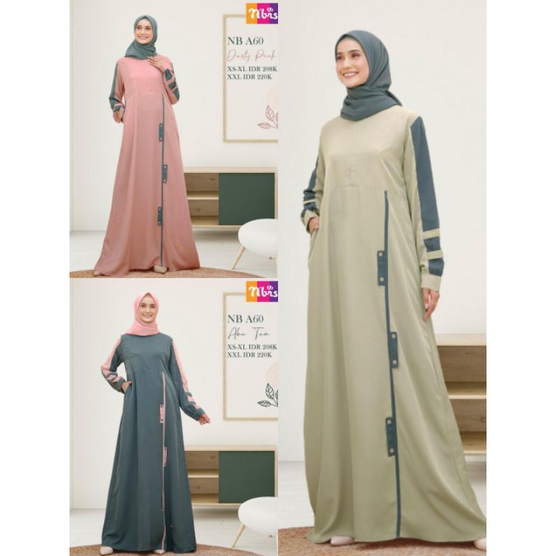 NB A60 Nibras, Gamis Nibras NB A60, Gamis Nibras Terbaru, NB A60, Gamis Dewasa Nibras